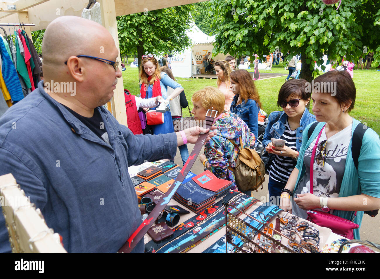 People buying souvenirs on International Jazz Festival "Usadba J Stock