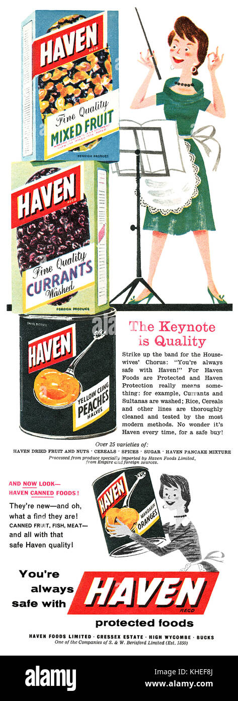 1959 British advertisement for Haven Foods. Stock Photo