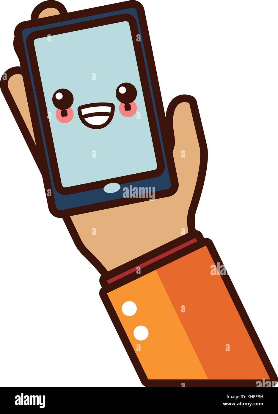 Hand Holding Smartphone Cute Kawaii Cartoon Stock Vector Image Art Alamy