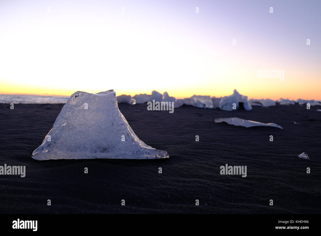 Beautiful sunrise on diamond beach in Iceland Stock Photo - Alamy