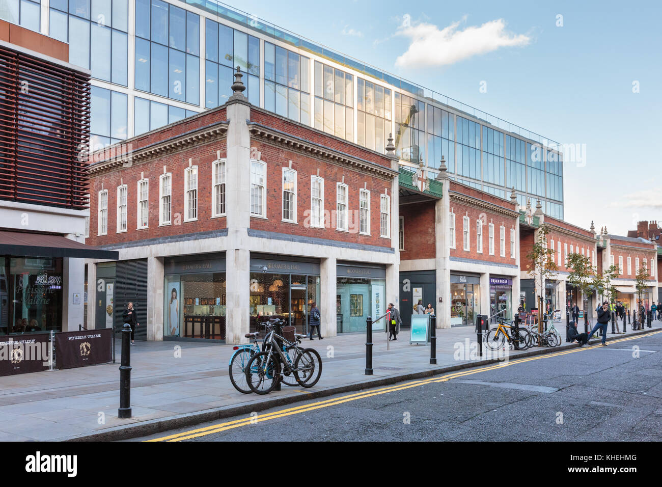South side exterior of the historic Spitalfields market, Brushfield Street in the East End of London, UK Stock Photo