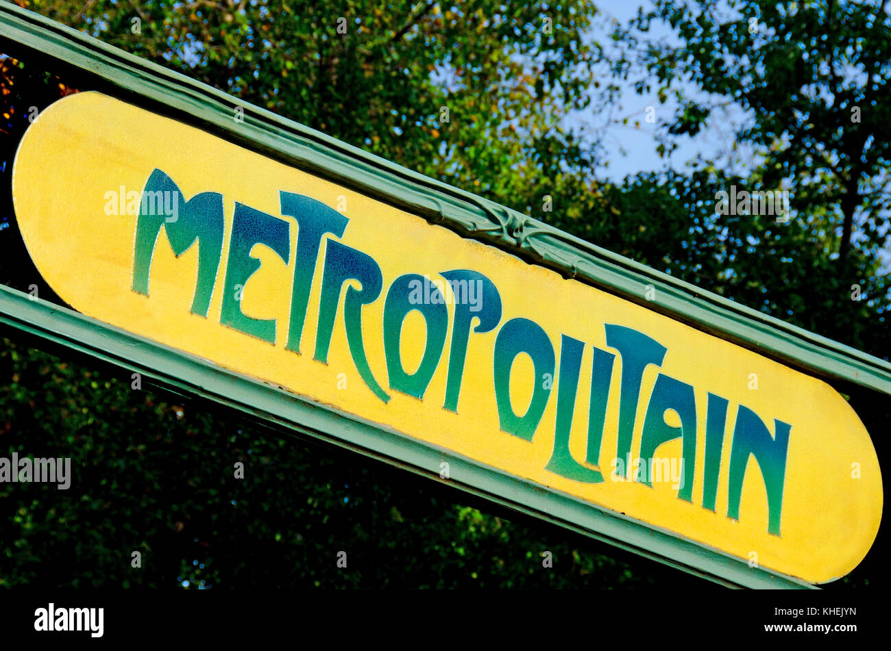 Paris, France. Paris Metro station (Cite) sign, traditional design by Hector Guimard in Art Nouveau style Stock Photo