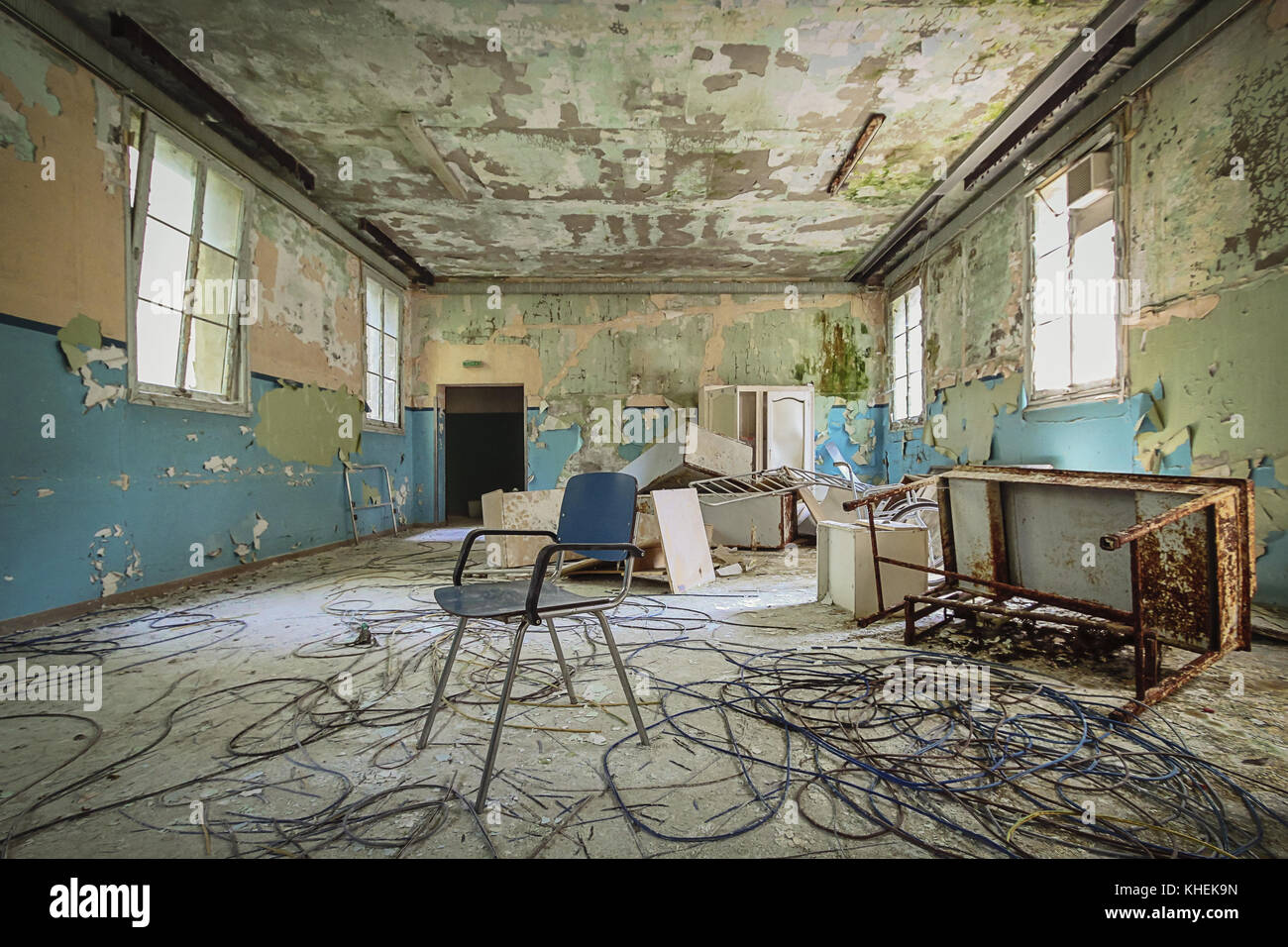 Interior of the abandoned psychiatric hospital in Colorno, Italy. Stock Photo