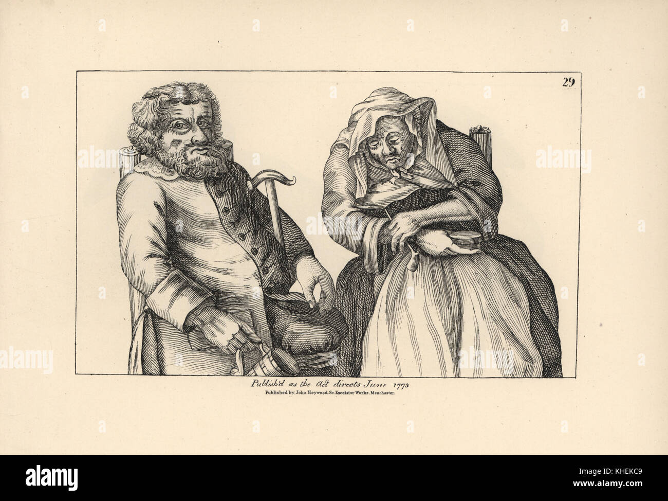 Old Darby with empty tankard and Joan with her tobacco pipe