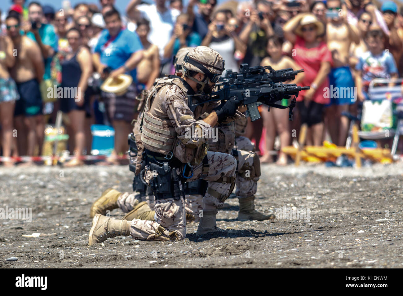 MOTRIL, GRANADA, SPAIN-JUN 11: Spanish Marines taking part in an exhibition on the 12th international airshow of Motril on Jun 11, 2017, in Motril, Gr Stock Photo