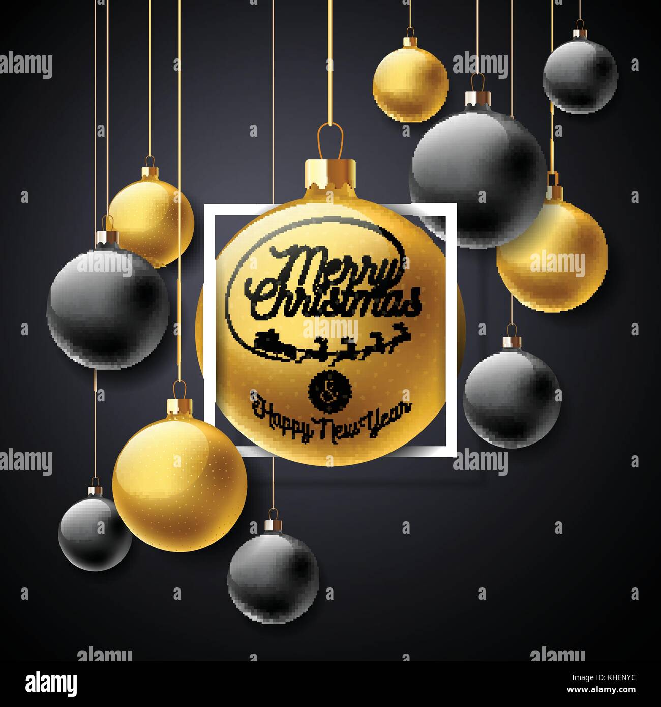 Vector Merry Christmas Illustration with Gold Glass Ball and Typography ...
