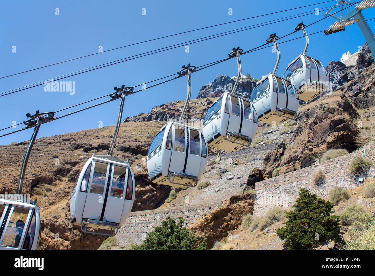Cable car from Thira to the old harbour, Santorin island, Cyclades, Aegean, Greece Stock Photo