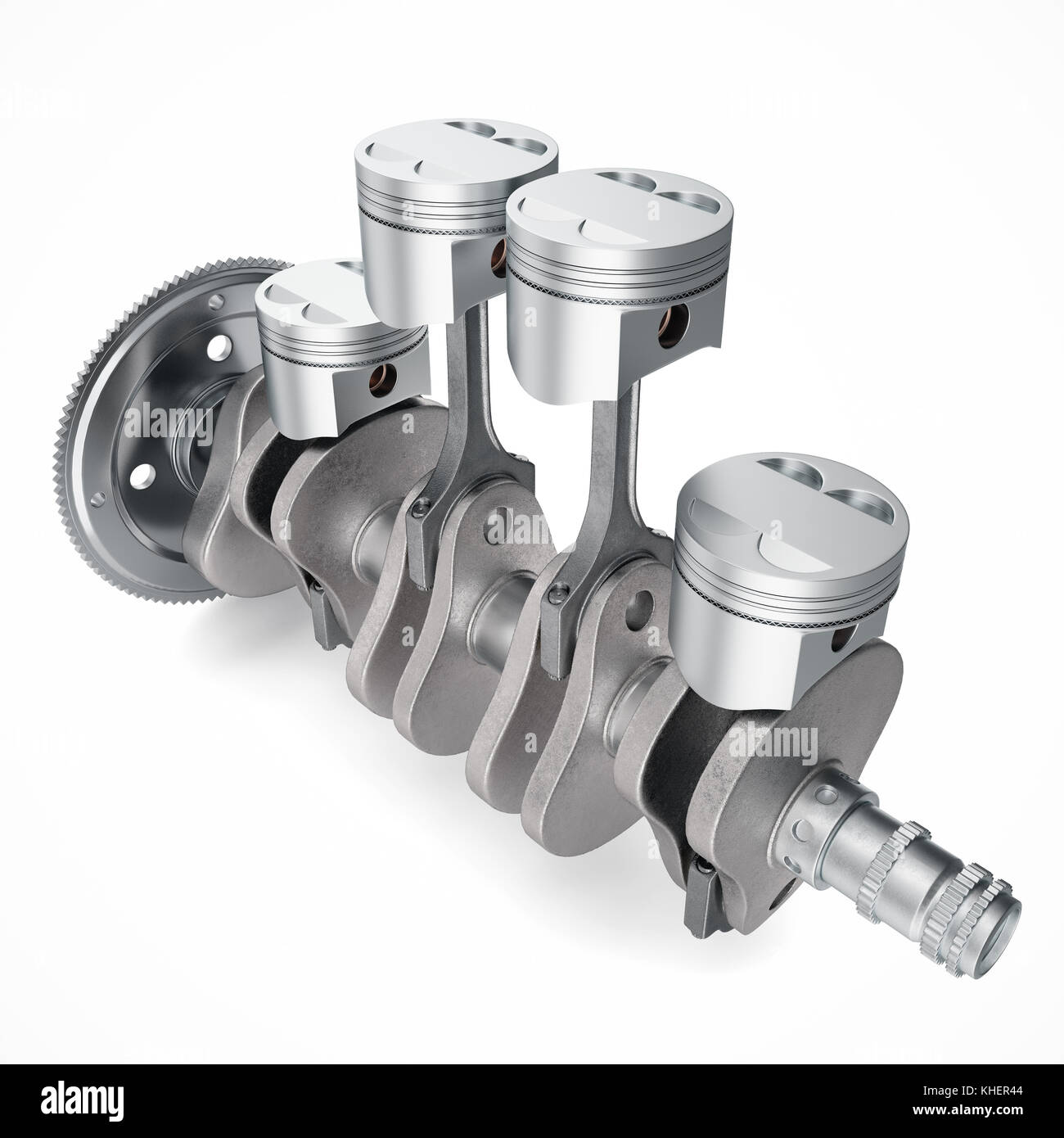 3D Rendering V4 engine pistons and cog isolated on white background
