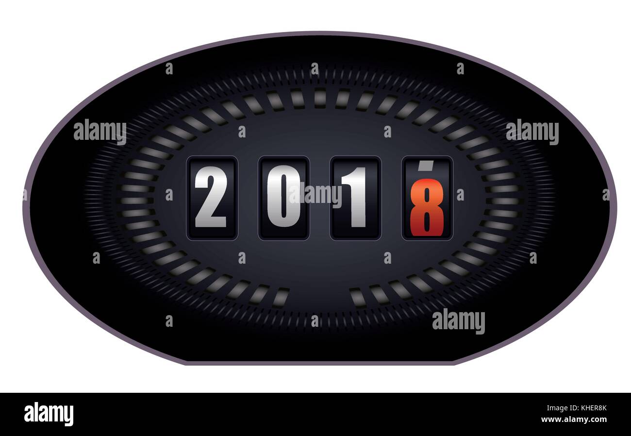 Countdown timer on speedometer - New Year 2018 - on white background Stock Vector