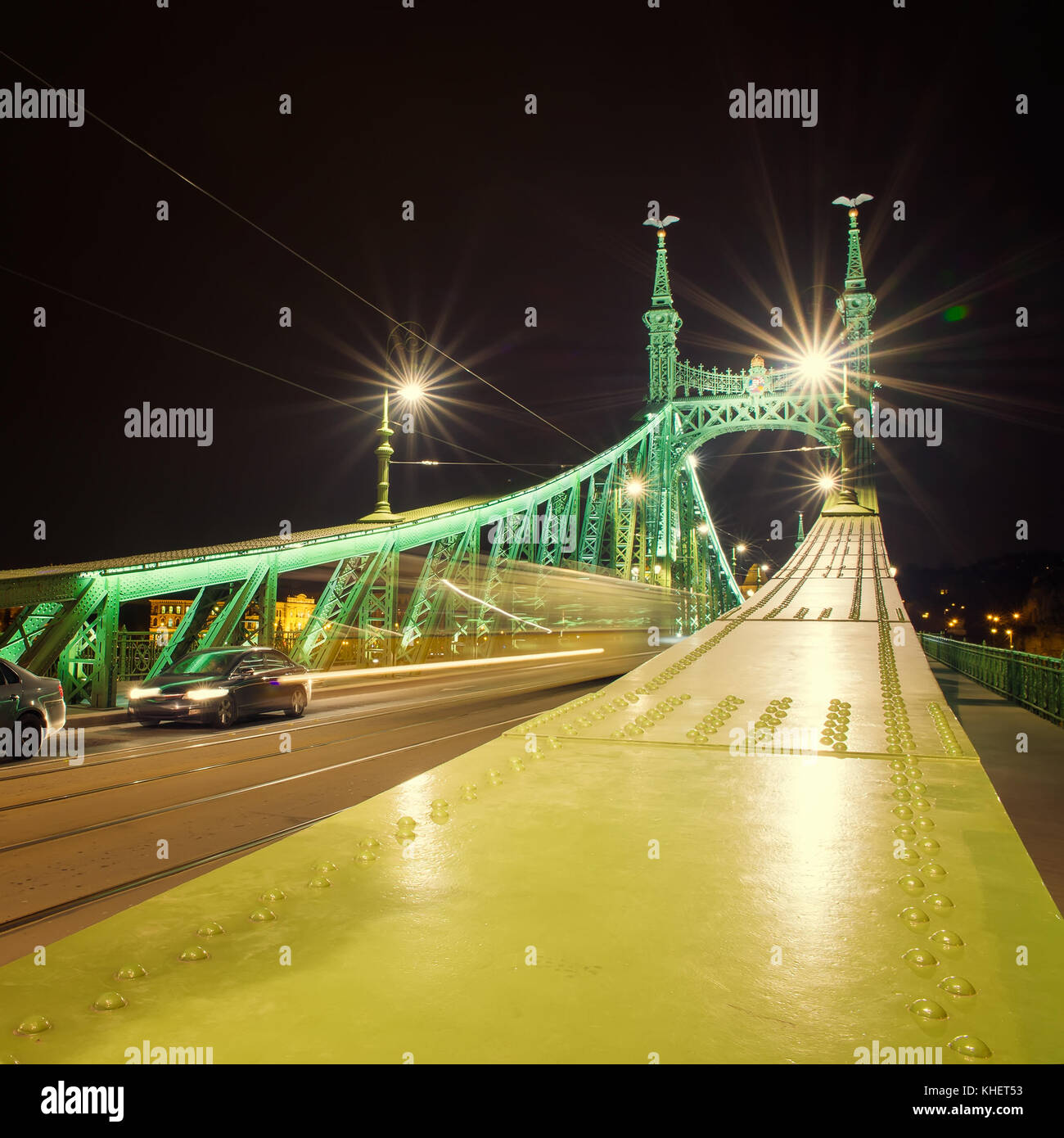 Liberty Bridge at night in Budapest Stock Photo