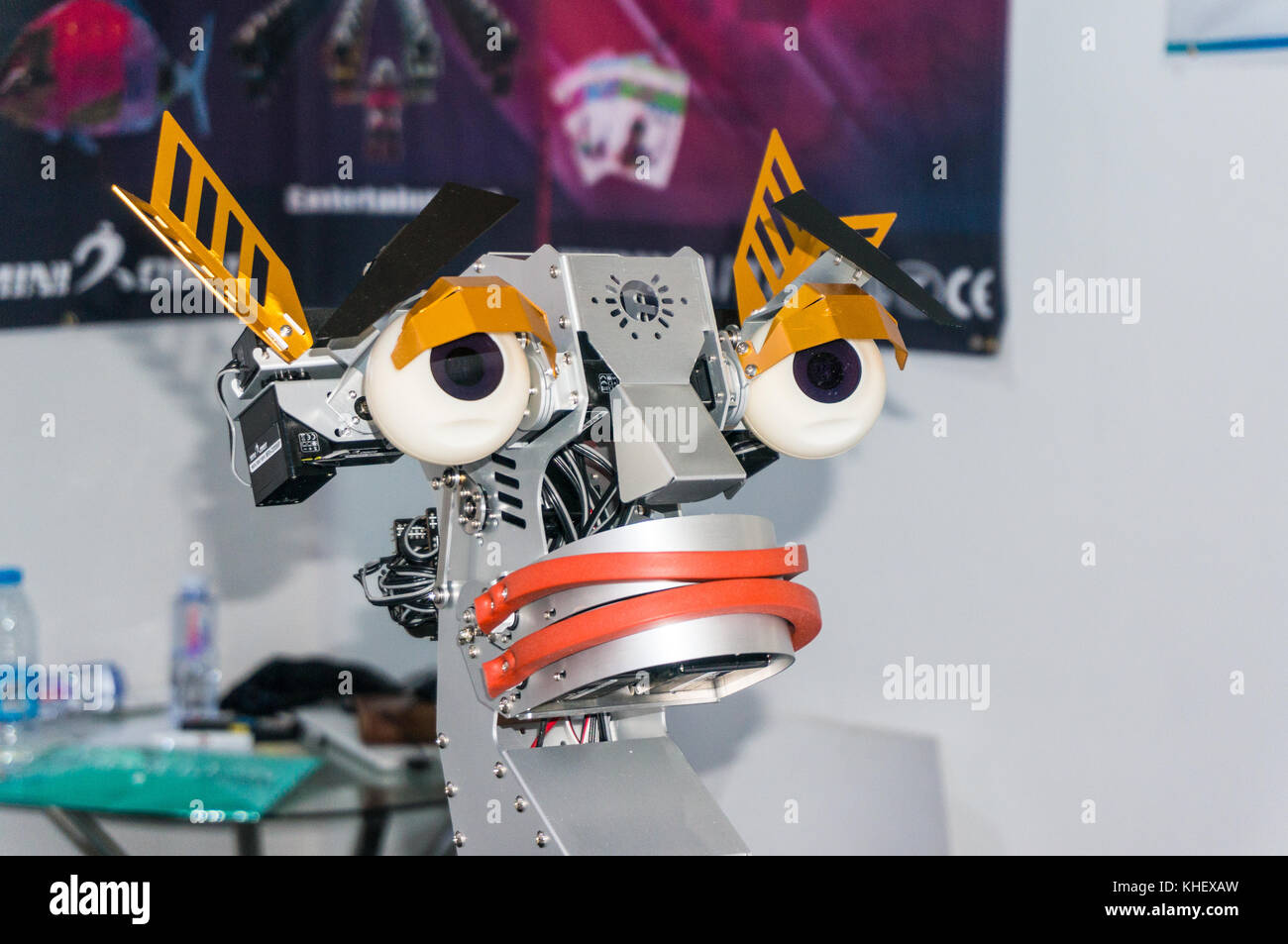Funny Korean robot minirobot face facial expressions at China hi-tech fair in Shenzhen, known as 'Silicon Valley of China', Shenzhen, China. Stock Photo