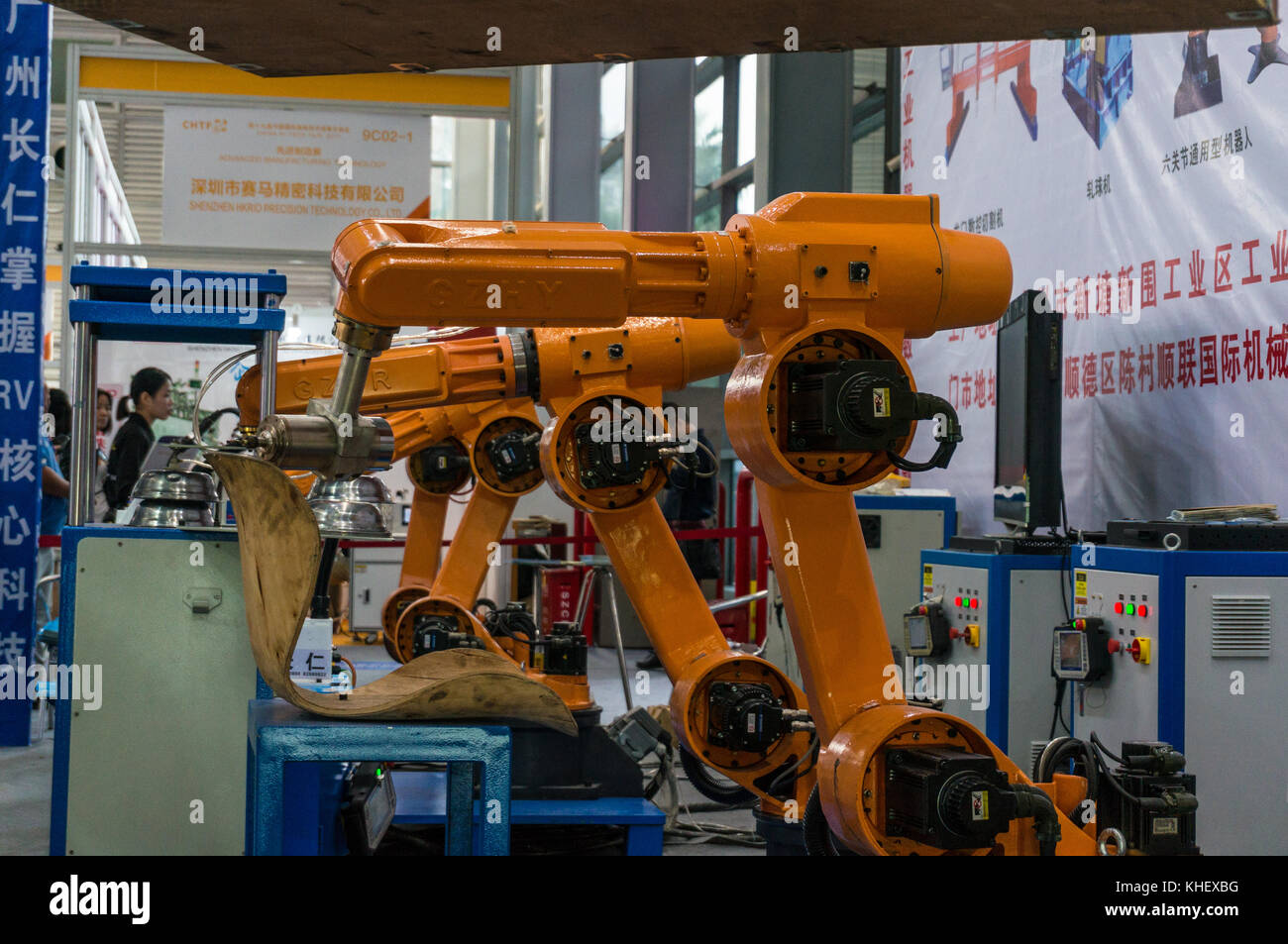 Robots assembly line at China hi-tech fair in Shenzhen, known as 'Silicon Valley of China', Shenzhen, China. Stock Photo