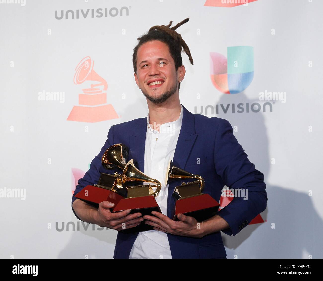 Las Vegas, NV, USA. 16th Nov, 2017. Vicente Garcia, Best New Artist, Best Singer-Songwriter Album (A La Mar) and Best Tropical Song (Bachata En Kingston) in the press room for 18th Annual Latin Grammy Awards Show - Press Room, MGM Grand Garden Arena, Las Vegas, NV November 16, 2017. Credit: JA/Everett Collection/Alamy Live News Stock Photo