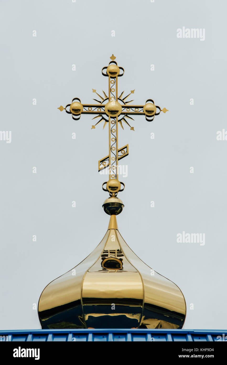 Orthodox church dome with cross on the sky background Stock Photo - Alamy