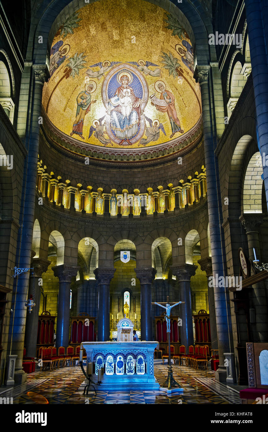 Europe, France, Principality of Monaco, Monte Carlo. Cathedral. The Altar and the decorated ceiling. Stock Photo