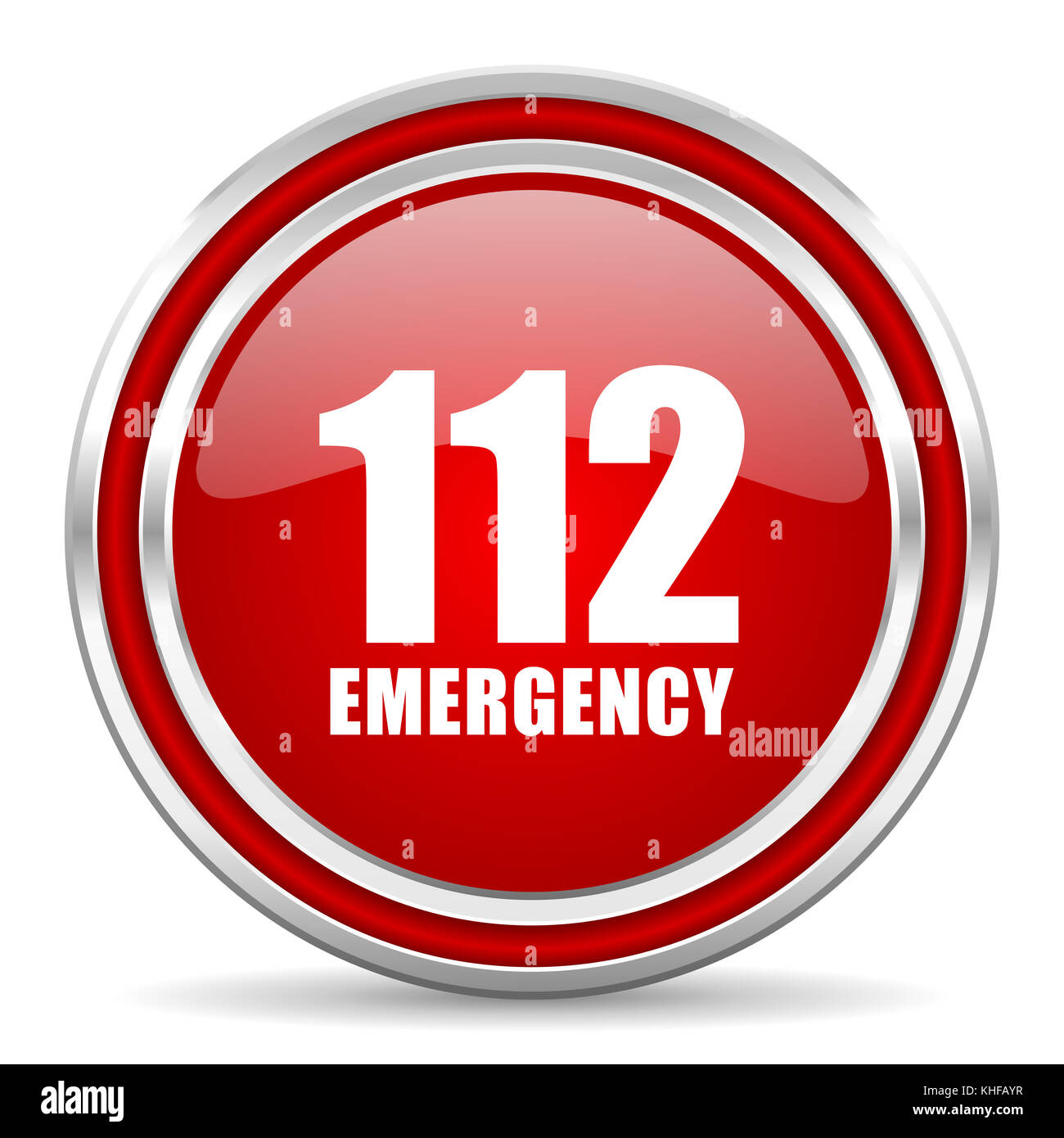 Number emergency 112 red silver metallic chrome border web and mobile phone  icon on white background with shadow Stock Photo - Alamy