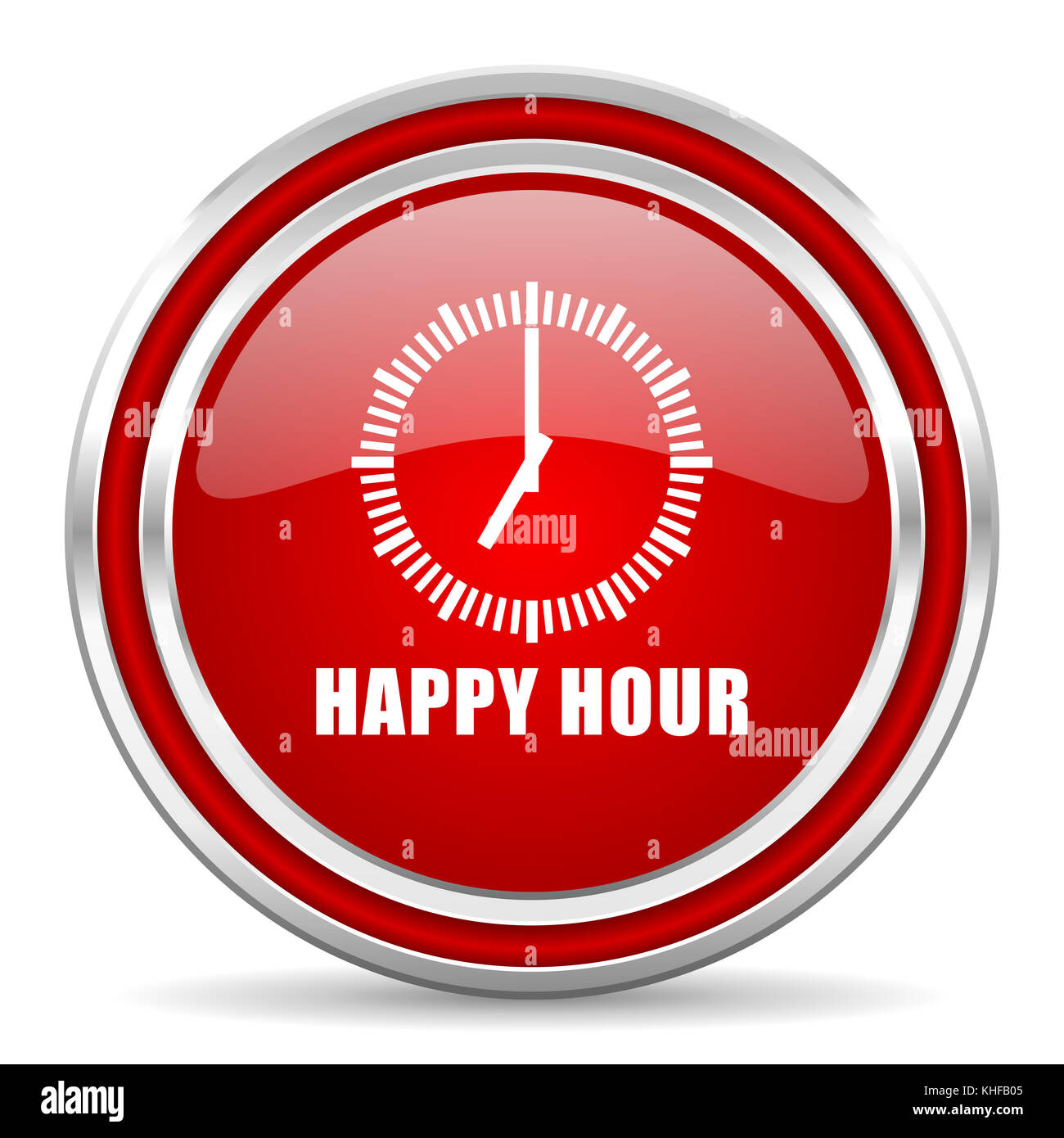 Happy hour red silver metallic chrome border web and mobile phone icon