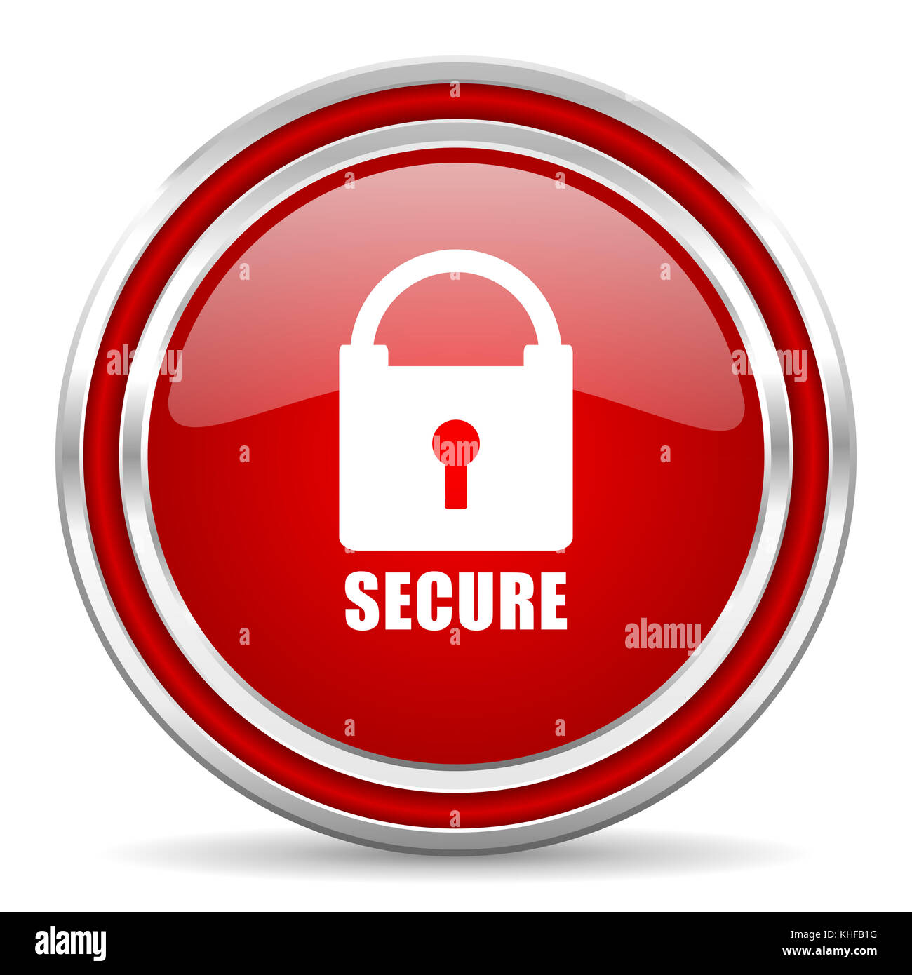 Secure red silver metallic chrome border web and mobile phone icon on ...