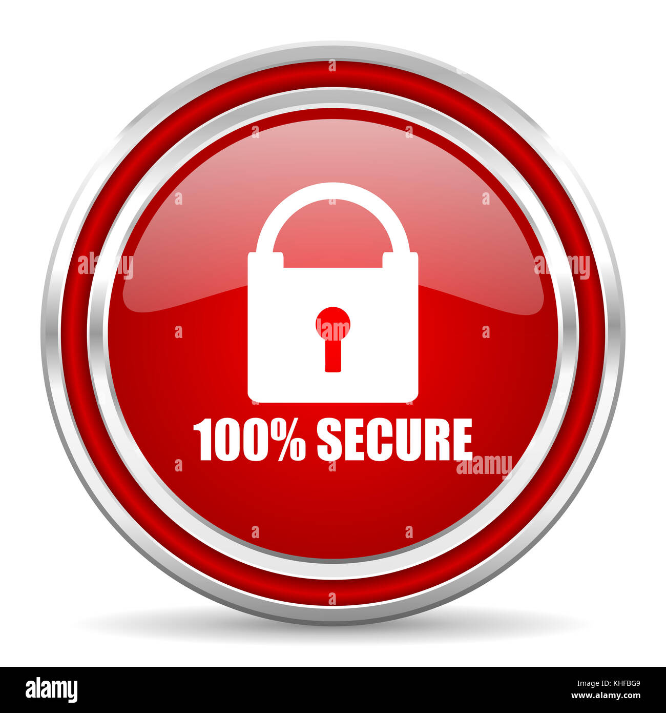 Secure red silver metallic chrome border web and mobile phone icon on ...