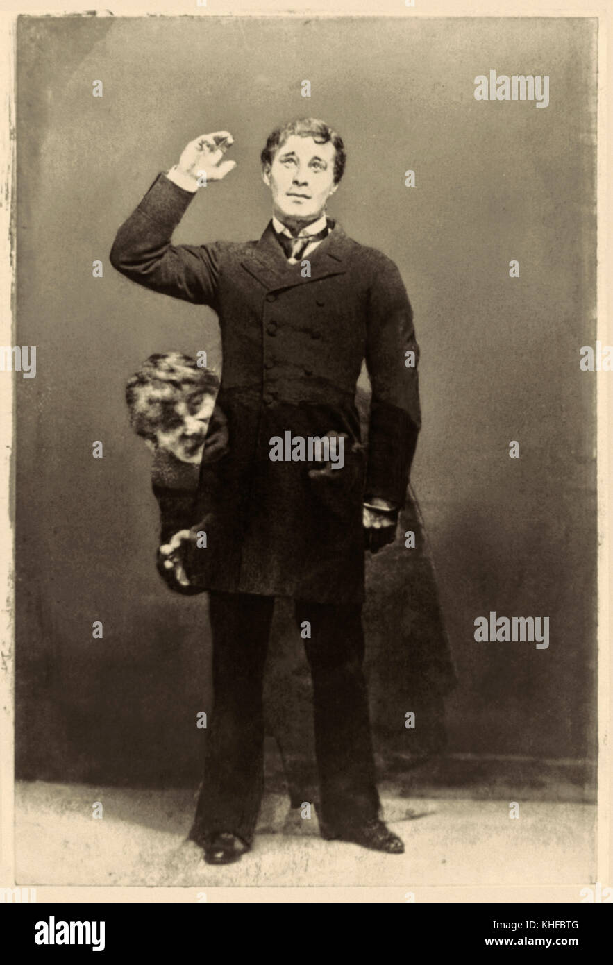 Richard Mansfield (1857-1907) English actor in superimposed photograph showing the dual characters he played in ‘Dr. Jekyll and Mr. Hyde’ a 1887 stage adaptation of Robert Louis Stevenson (1850-1894) Gothic novel the ‘Strange Case of Dr Jekyll and Mr Hyde’ published in 1886. Stock Photo