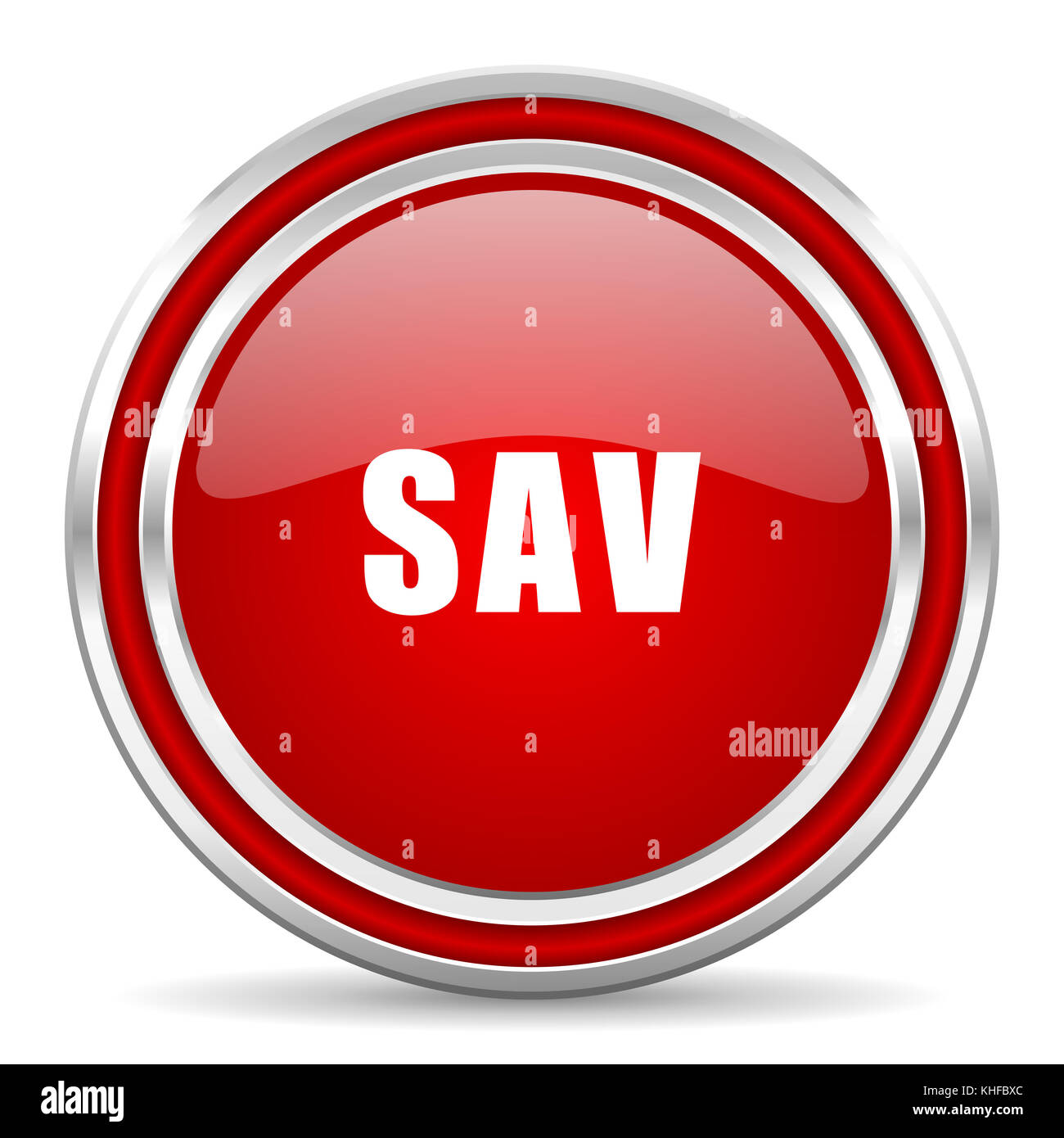 Sav red silver metallic chrome border web and mobile phone icon on white background with shadow Stock Photo