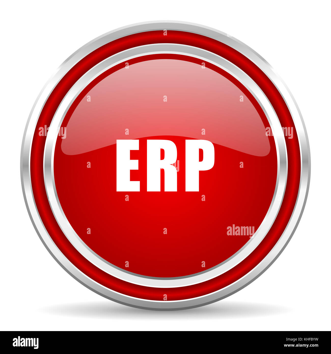 Erp red silver metallic chrome border web and mobile phone icon on white background with shadow Stock Photo