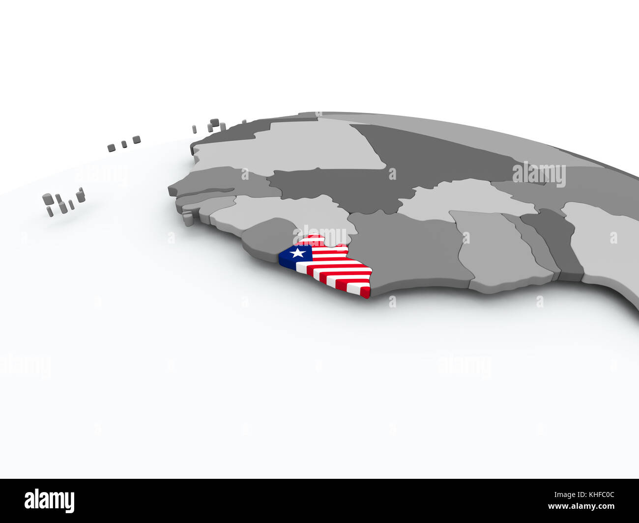 Liberia on grey political globe with embedded flag. 3D illustration ...