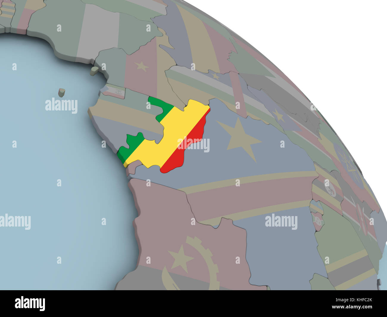 Illustration of Congo on political globe with embedded flags. 3D ...