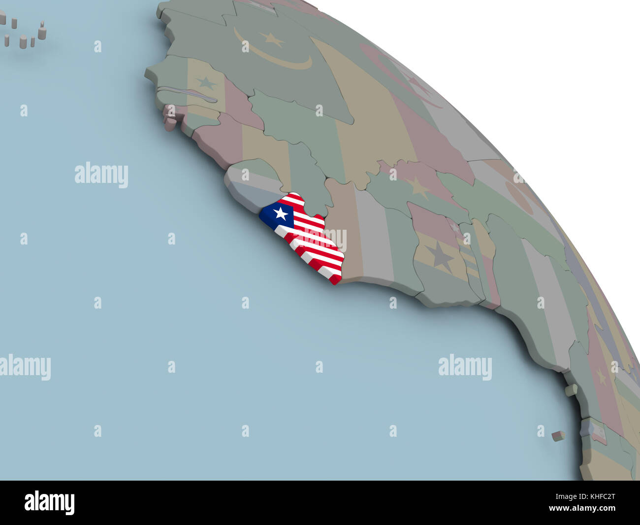 Illustration of Liberia on political globe with embedded flags. 3D ...