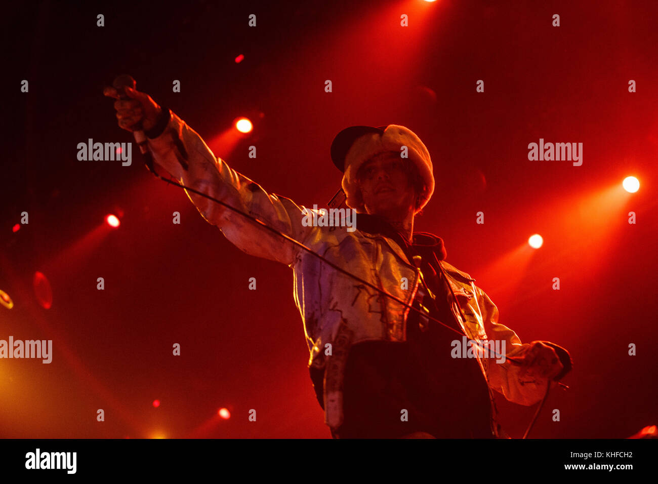 MOSCOW-30 MARCH,2017:Rapper Lil Peep concert in night club.Portrait of ...