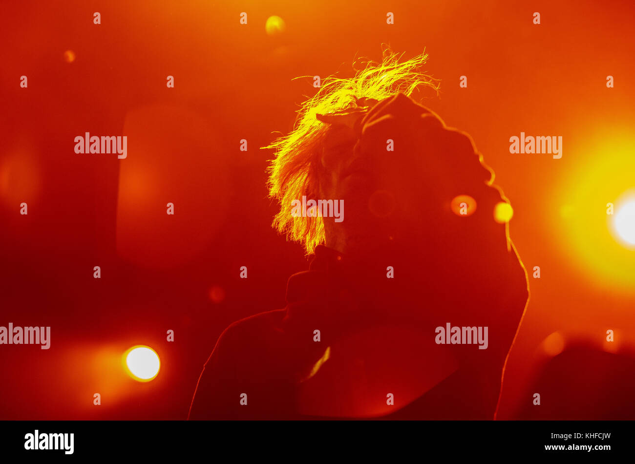 MOSCOW-30 MARCH,2017:Rapper Lil Peep concert in night club.Portrait of ...