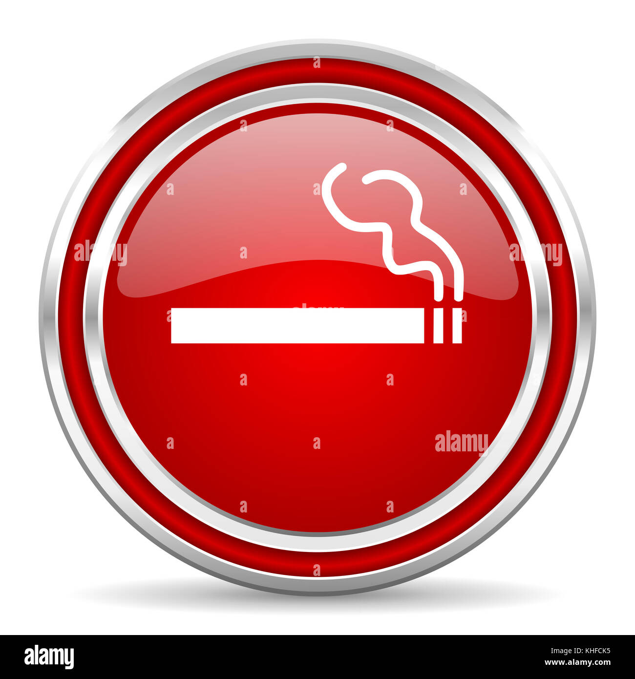 Cigarette red silver metallic chrome border web and mobile phone icon on  white background with shadow Stock Photo