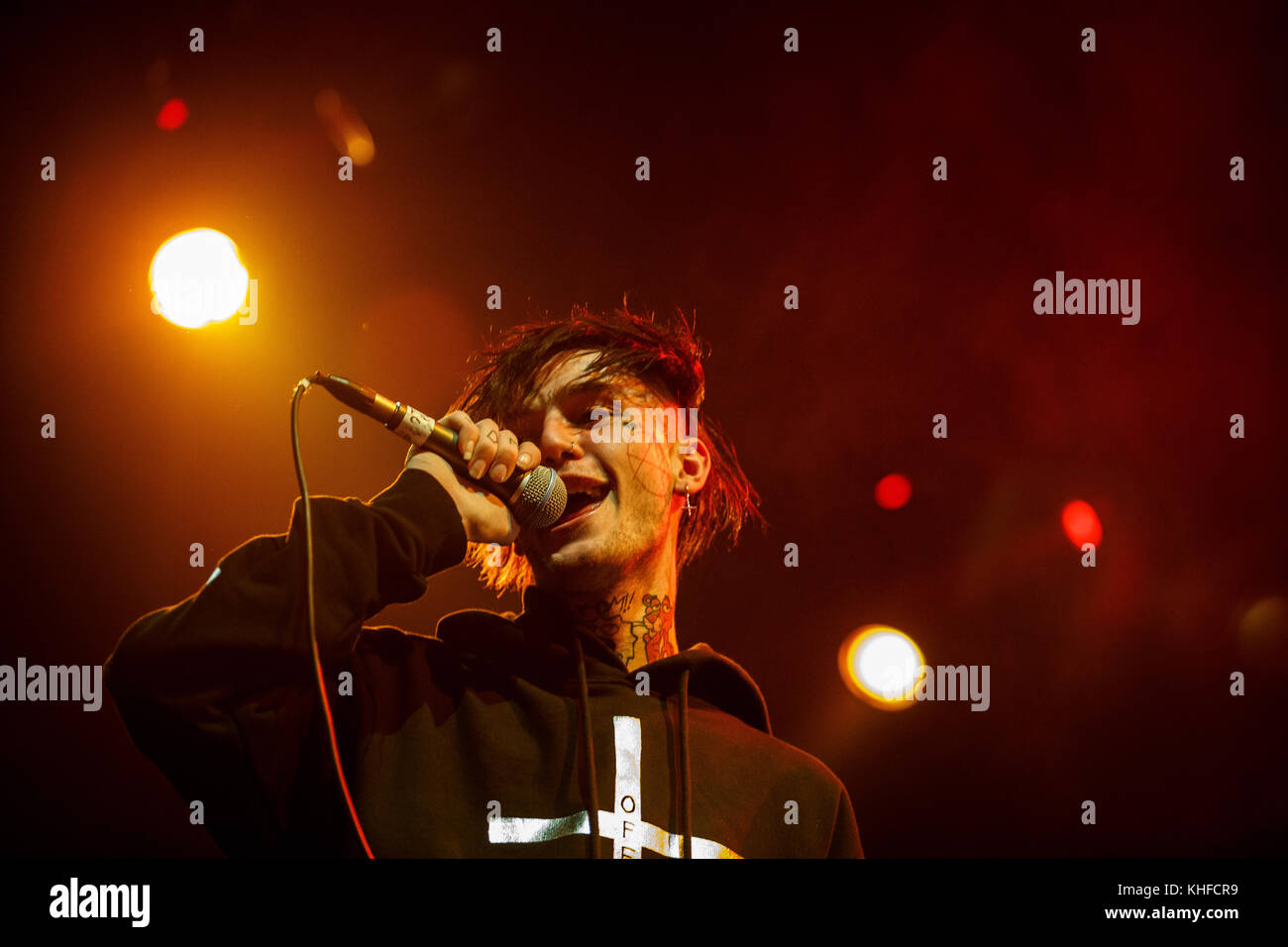 MOSCOW-30 MARCH,2017:Rapper Lil Peep concert in night club.Portrait of ...