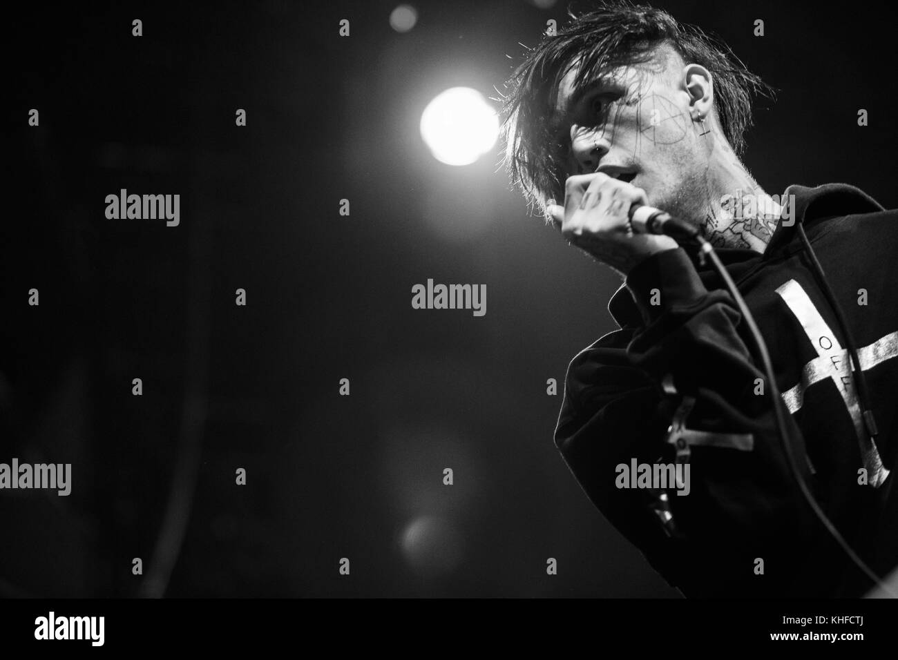 MOSCOW-30 MARCH,2017:Rapper Lil Peep concert in night club.Portrait of ...