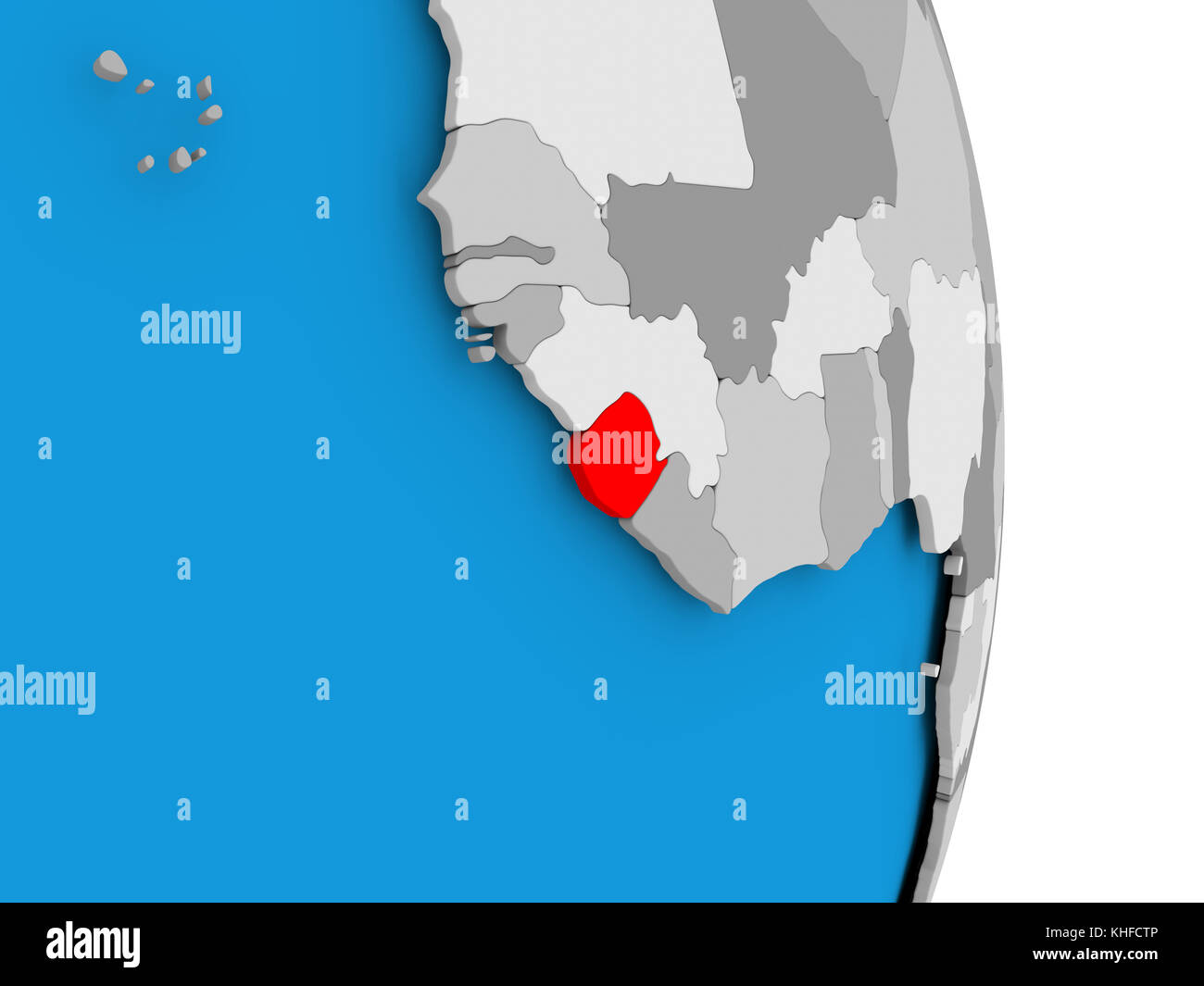Sierra Leone in red on model of political globe. 3D illustration Stock ...
