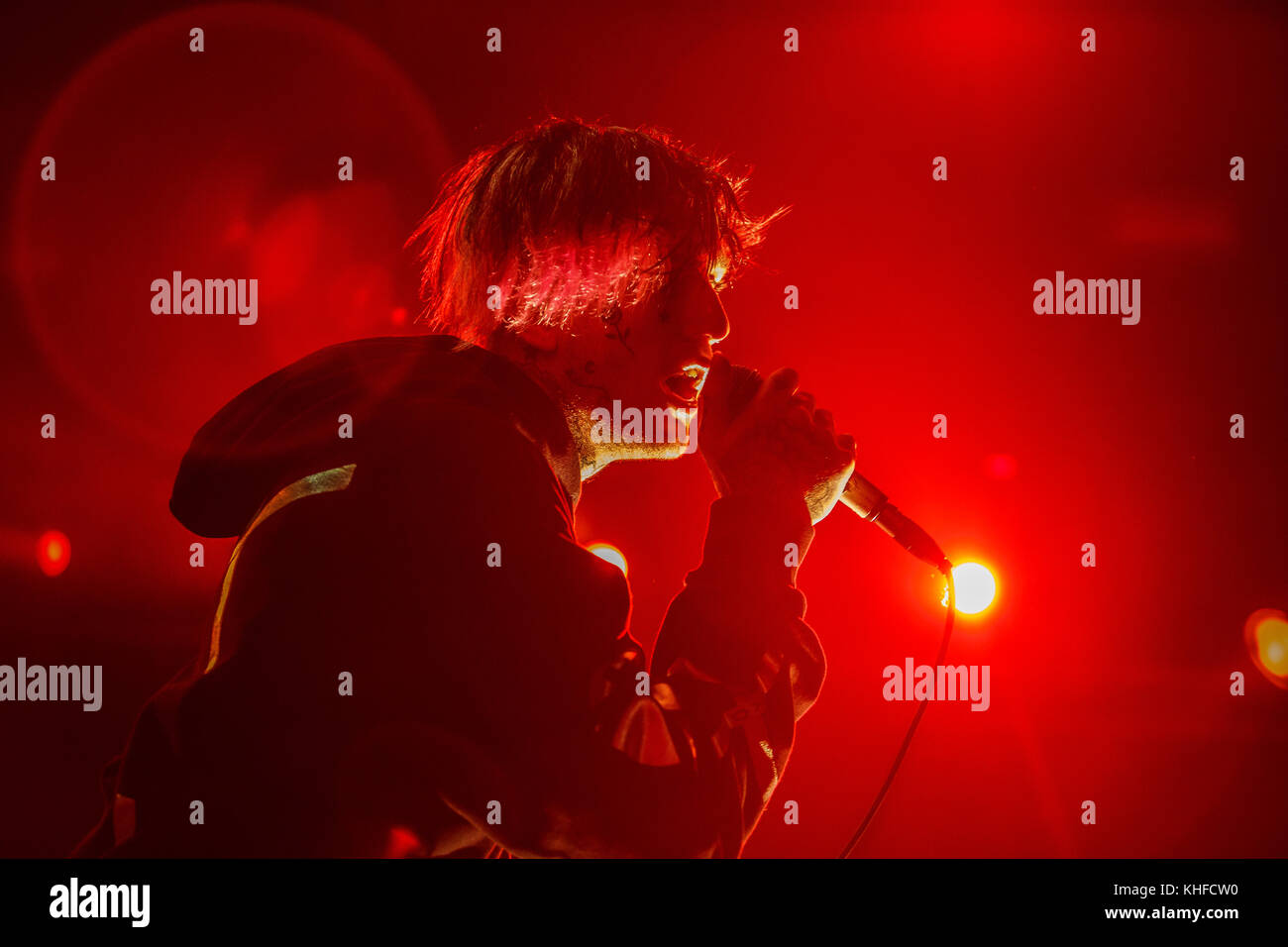MOSCOW-30 MARCH,2017:Rapper Lil Peep concert in night club.Portrait of ...