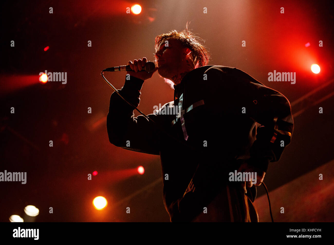 MOSCOW-30 MARCH,2017:Rapper Lil Peep concert in night club.Portrait of ...