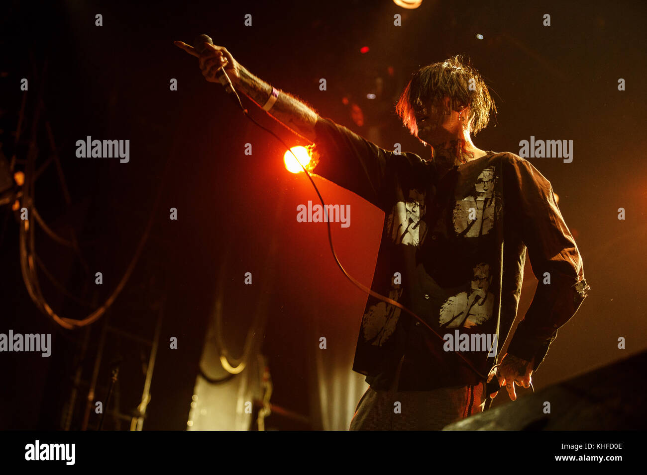 MOSCOW-30 MARCH,2017:Rapper Lil Peep concert in night club.Portrait of ...