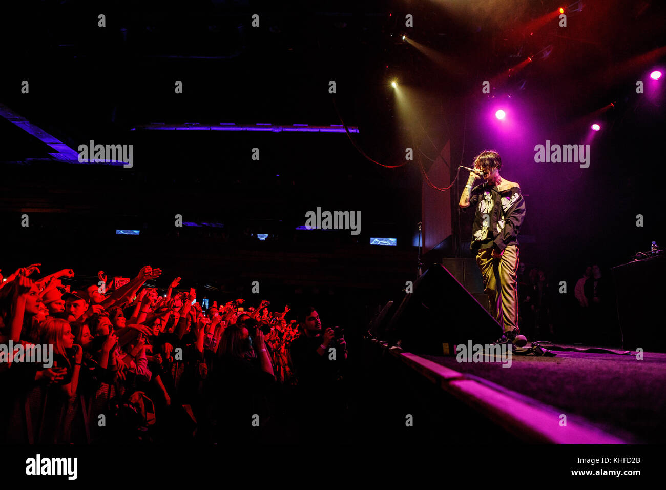 MOSCOW-30 MARCH,2017:Rapper Lil Peep concert in night club.Portrait of ...
