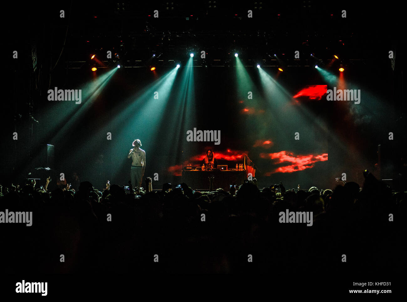 MOSCOW-30 MARCH,2017:Rapper Lil Peep concert in night club.Portrait of ...