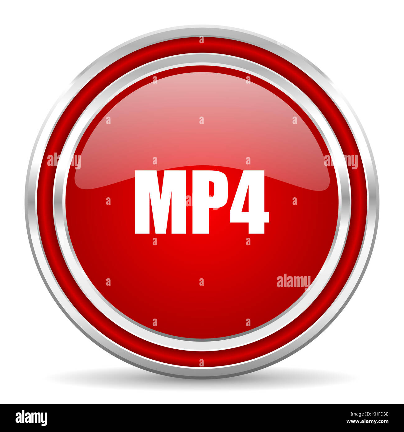 MP4 red silver metallic chrome border web and mobile phone icon on white  background with shadow Stock Photo - Alamy