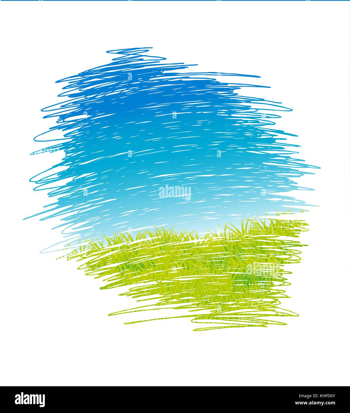abstract drawing vector landscape with green grass and blue sky ...
