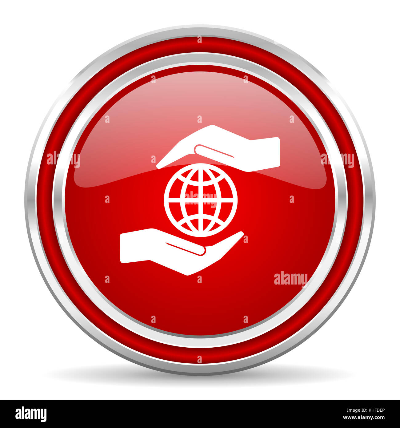 Hand protect the earth red silver metallic chrome border web and mobile