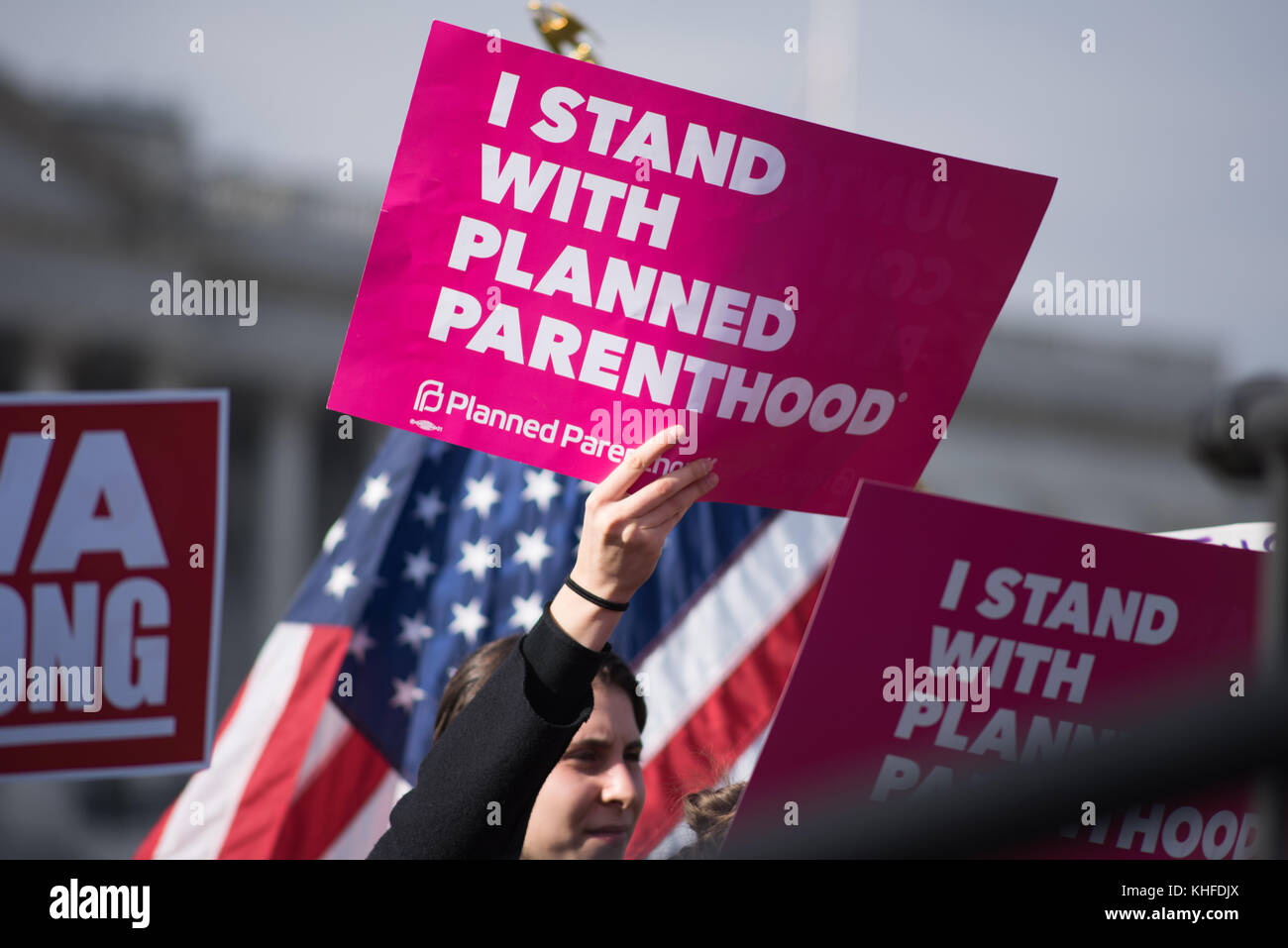 Planned Parenthood signs in front of U.S. Capitol Stock Photo