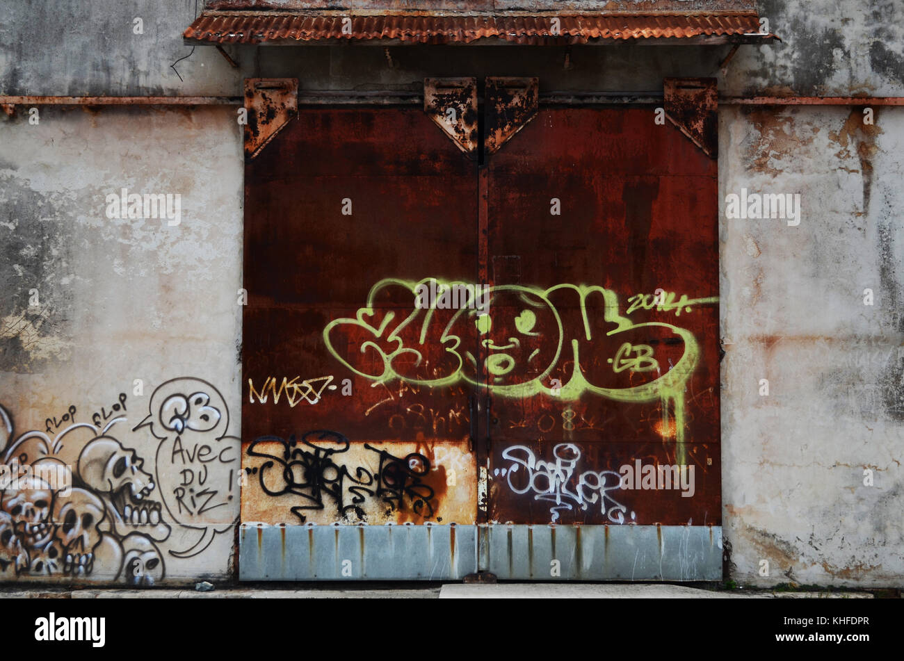 Graffiti on metal doors taken in Noumea New Caledonia Stock Photo