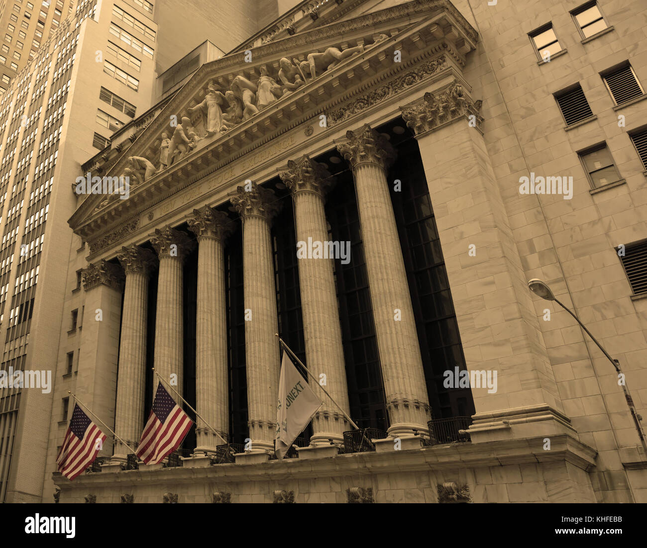 NEW YORK CITY, NY - AUG 8: Wall Street New York Stock Exchange is the world's largest stock exchange by market capitalization of its listed companies. Stock Photo