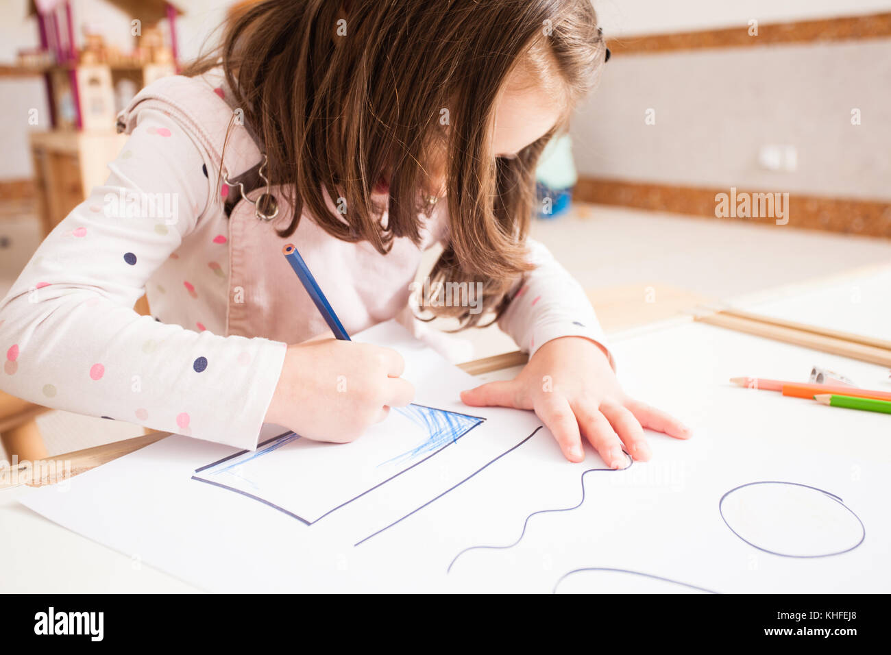 Drawing lesson in kindergarten stock photo alamy