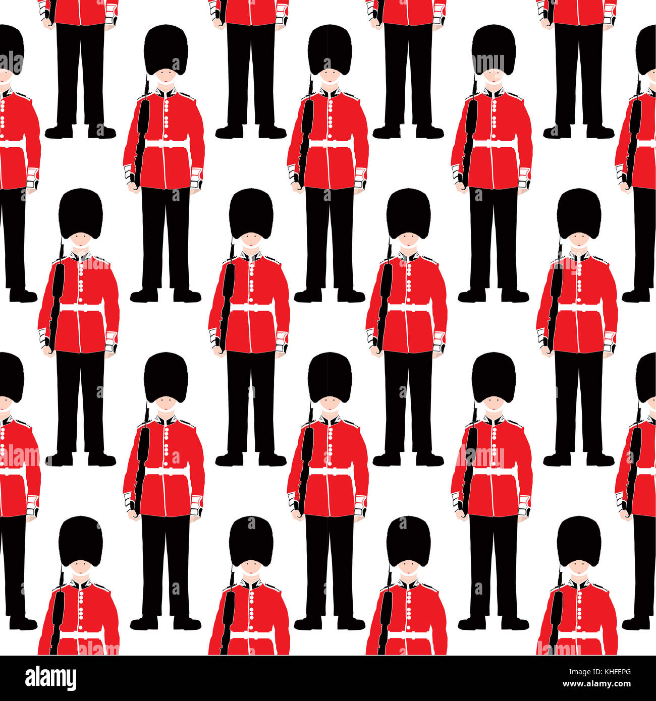 Beefeater soldier seamless pattern - London Symbol - Very detailed, isolated illustration - White background Stock Photo
