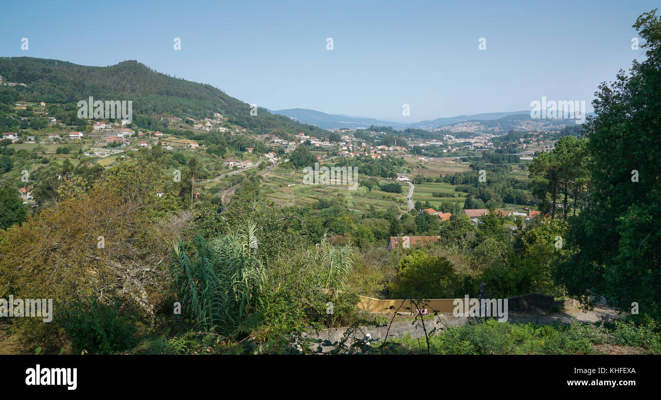 Panoramic view to Redondela and the bay Ria de Vigo, Galicia, Spain Stock Photo