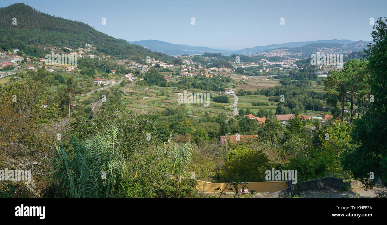 Panoramic view to Redondela and the bay Ria de Vigo, Galicia, Spain Stock Photo
